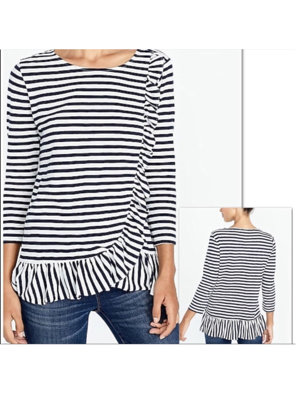 J. Crew striped ruffle asymmetrical top small